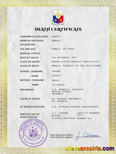 Philippines vital record death certificate